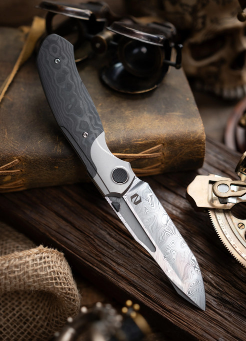 Null Knives Vandal Black Camo Damasteel Folding Knife