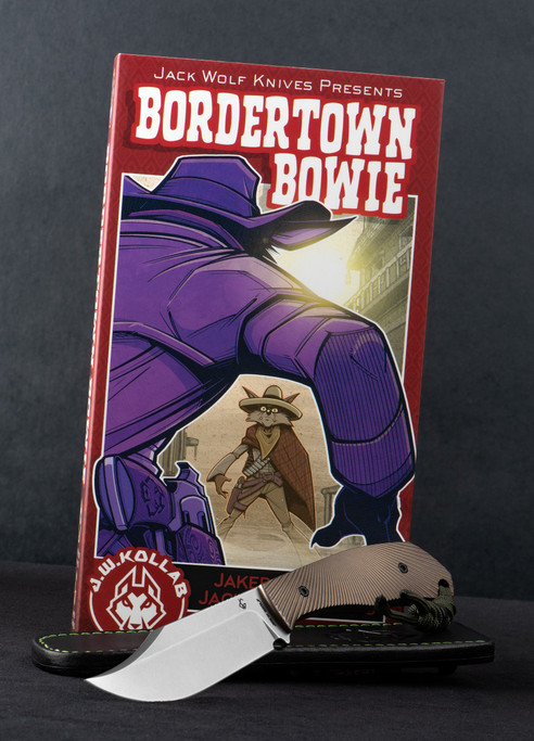 Jack Wolf Knives Bordertown Bowie Titanium Starburst Folding Knife