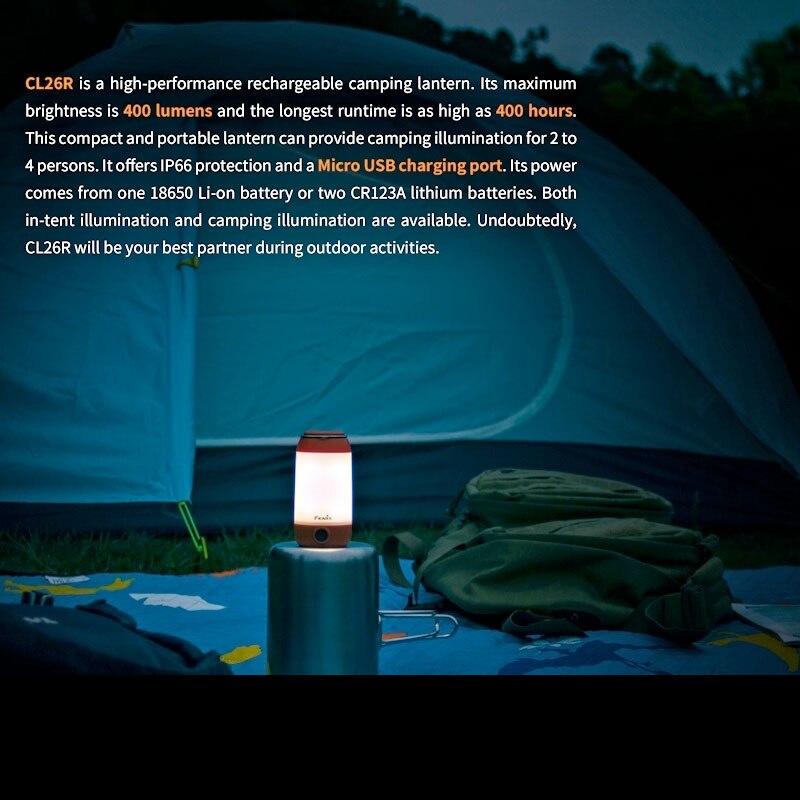 Fenix CL26R 400 Lumen USB Rechargeable Camping Lantern/Work Light (Olive  Green Body), Rechargeable Battery with Two Back-up use CR123A Lithium