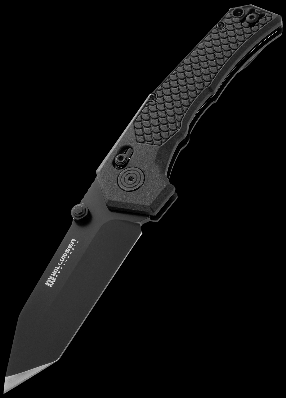 Willumsen Zero7 Tanto Cross Bar Lock Midnight Folding Knife