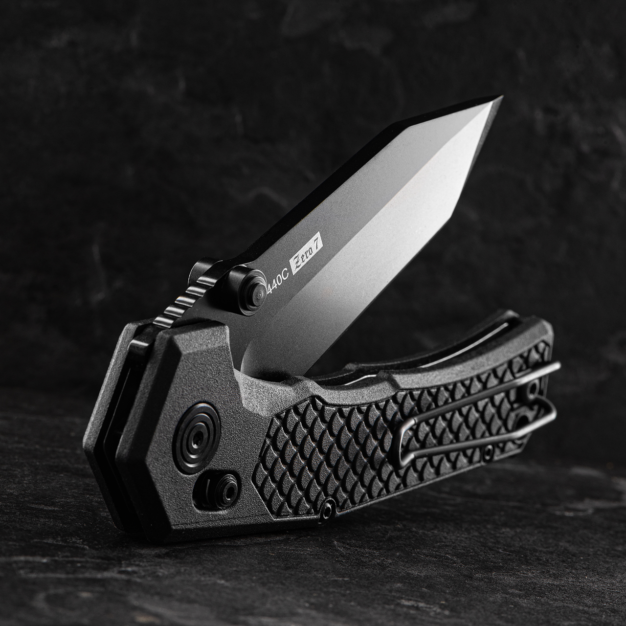 Willumsen Zero7 Tanto Cross Bar Lock Midnight Folding Knife