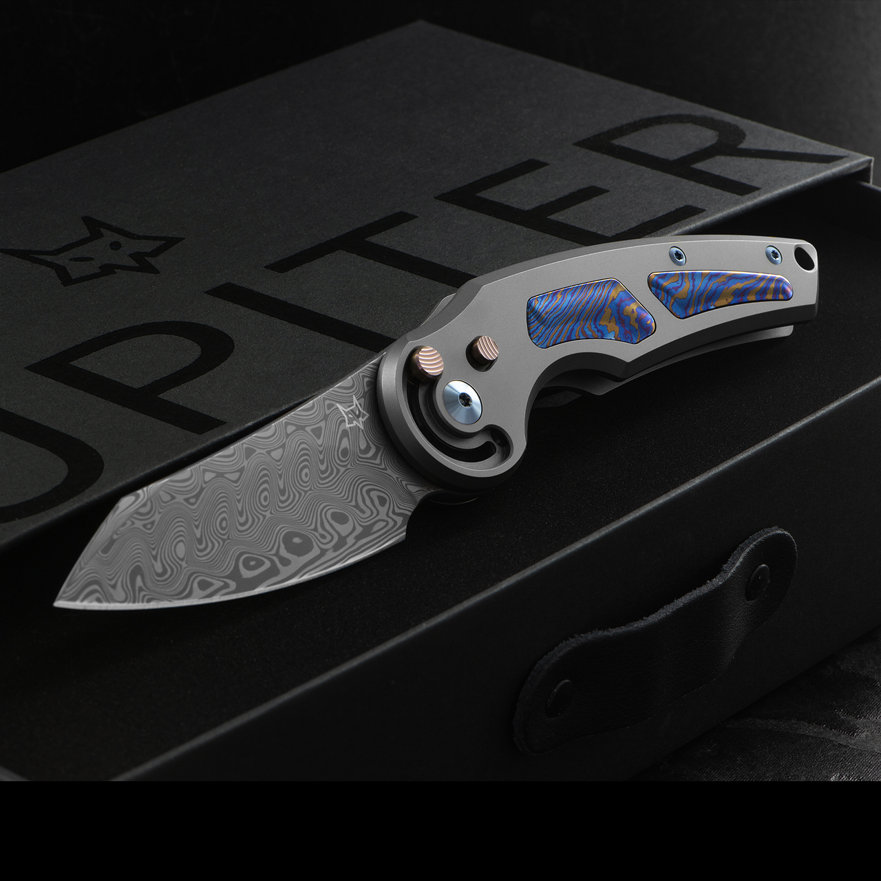 Fox Jupiter Titanium Timascus Damascus Folding Knife