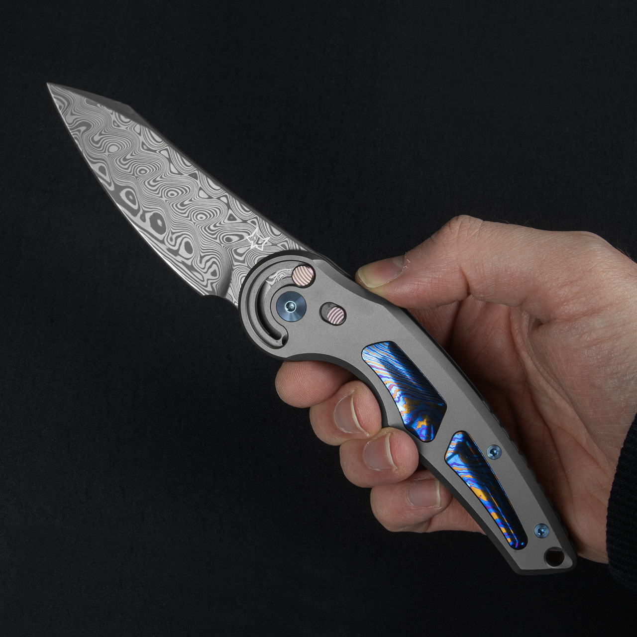 1-47 限定 i5T EOS Titanium Damascus Fox Jupiter Titanium Timascus Damascus Folding Knife