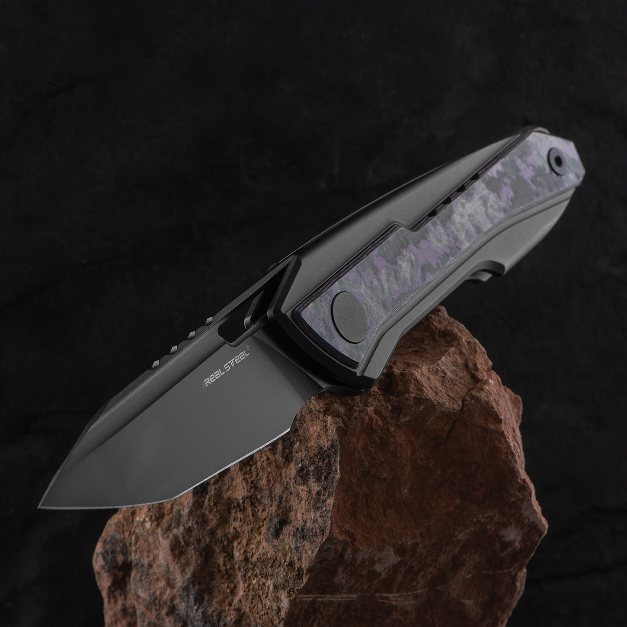 Real Steel Bullet Fat Carbon Purple Haze Folding Knife