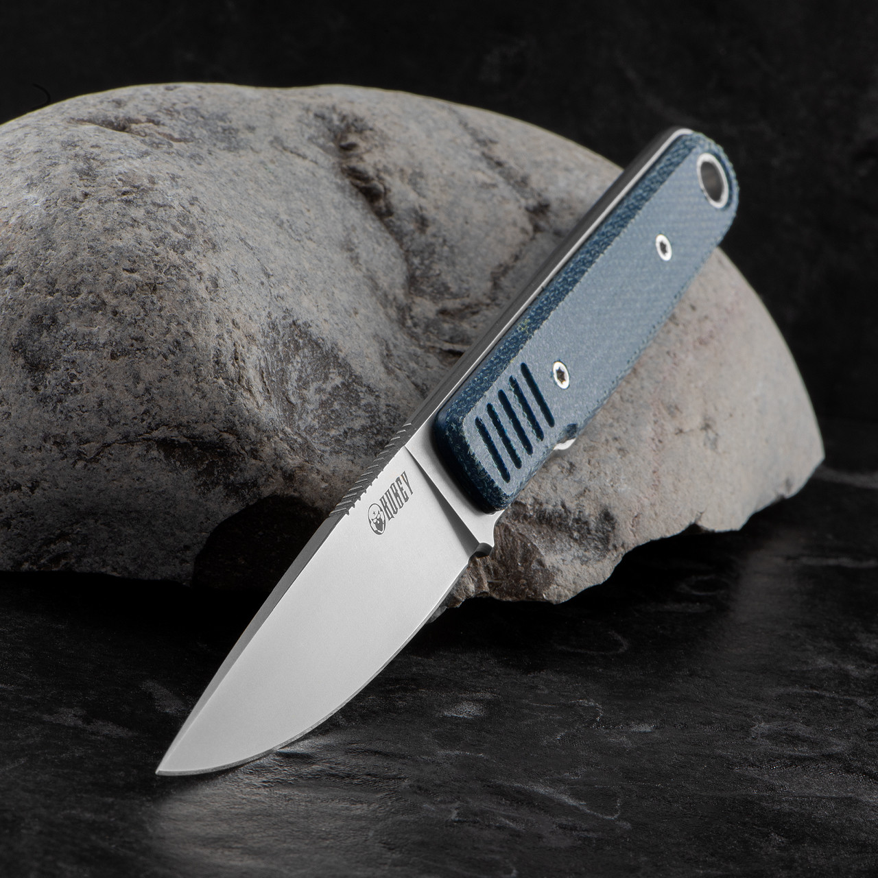 Kubey JL Blue Micarta Fixed Blade | Heinnie Haynes