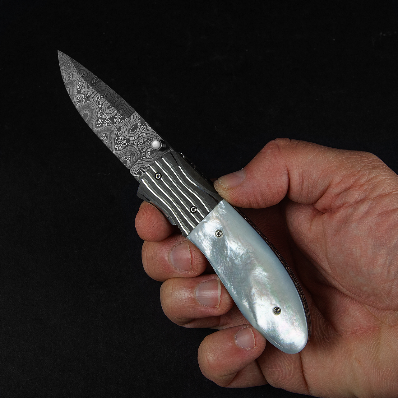 David Steier Mother of Pearl Damascus Custom Knife