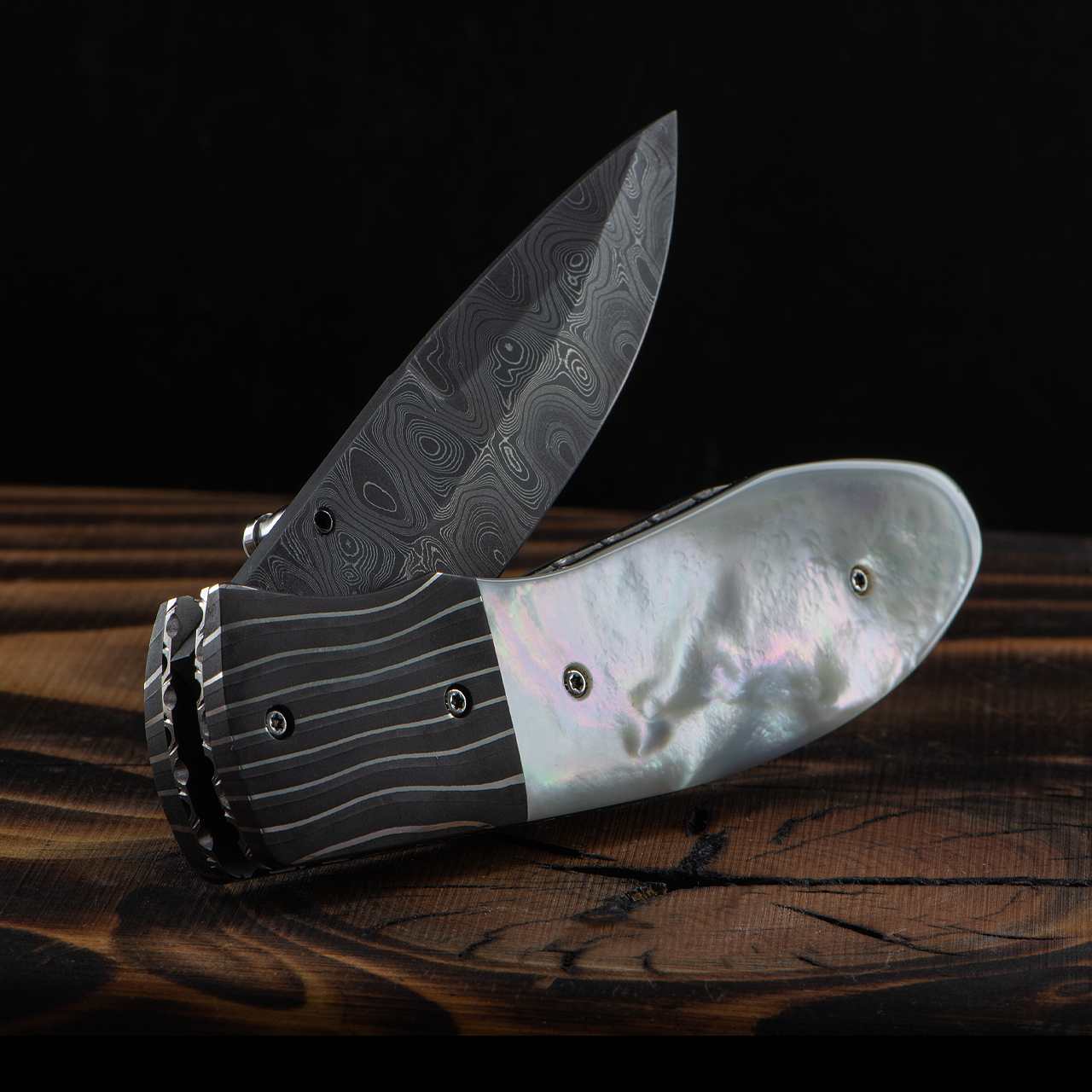 David Steier Mother of Pearl Damascus Custom Knife