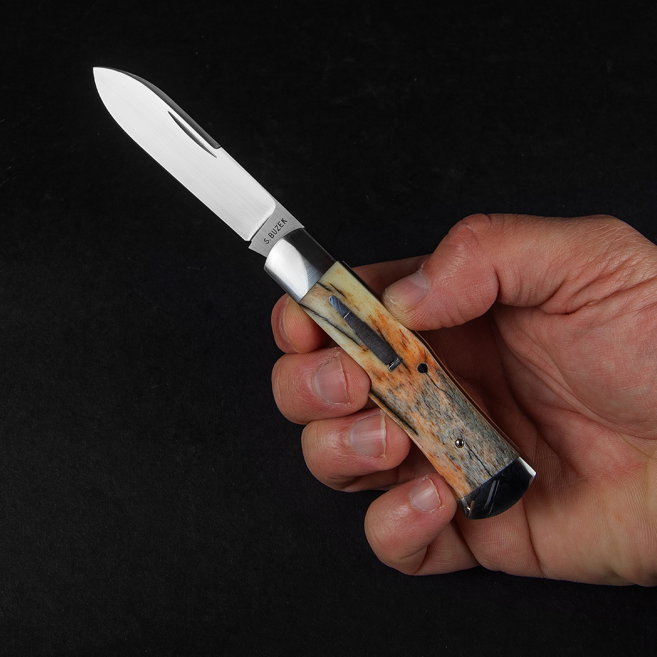 Stan Buzek Gunstock Giraffe Bone Custom Knife
