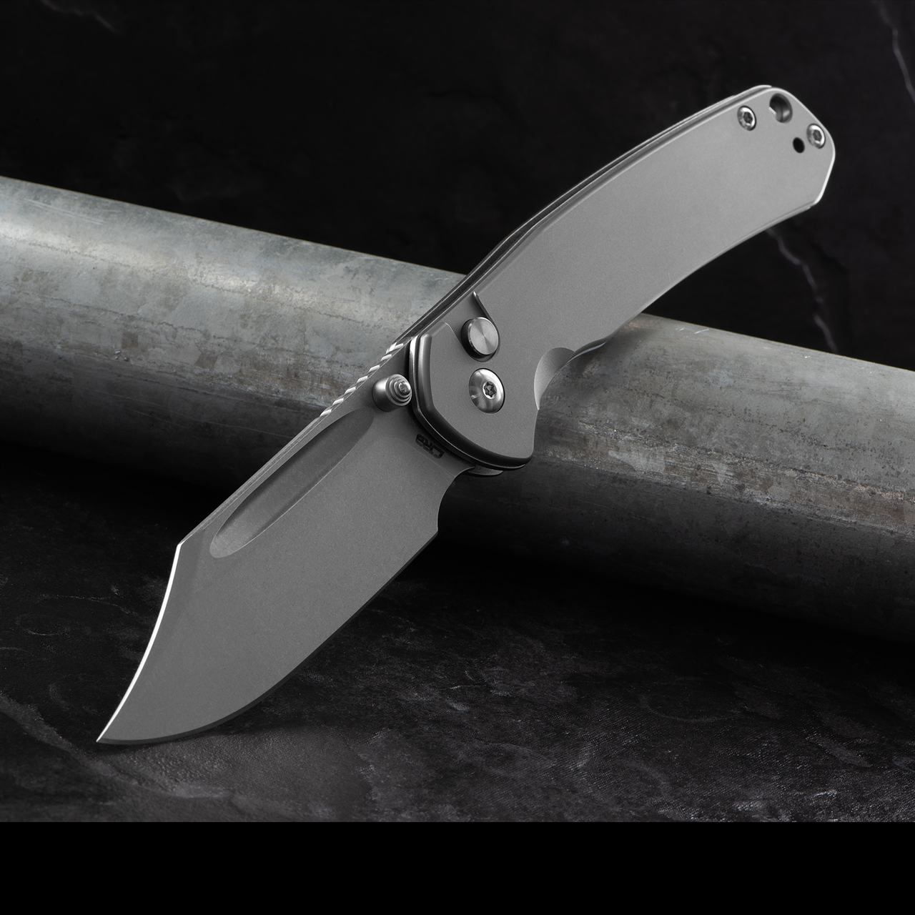 CJRB Bowie Pyrite Titanium Folding Knife