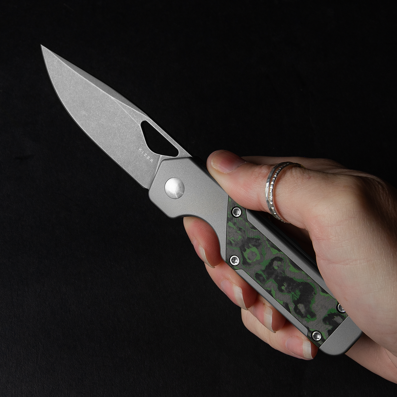 Kizer Blade Smith Mini Militaw Titanium Jungle Wear Folding Knife