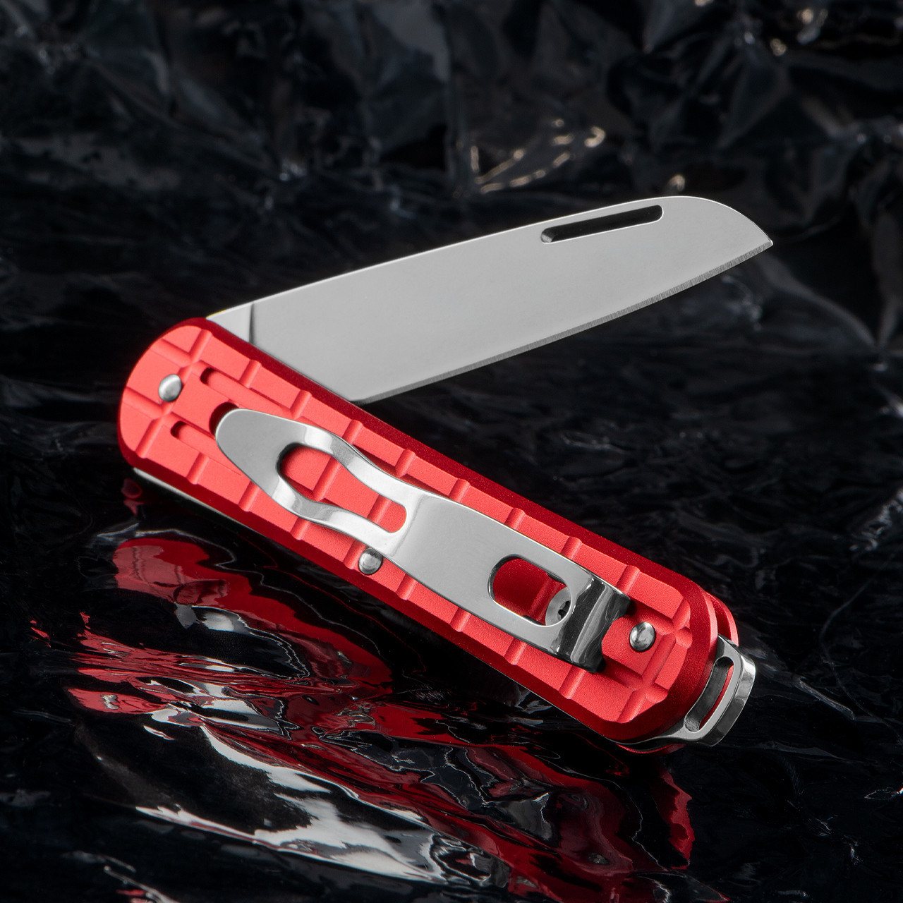 Fox Vulpis Grenade Pattern Folding Knife Red
