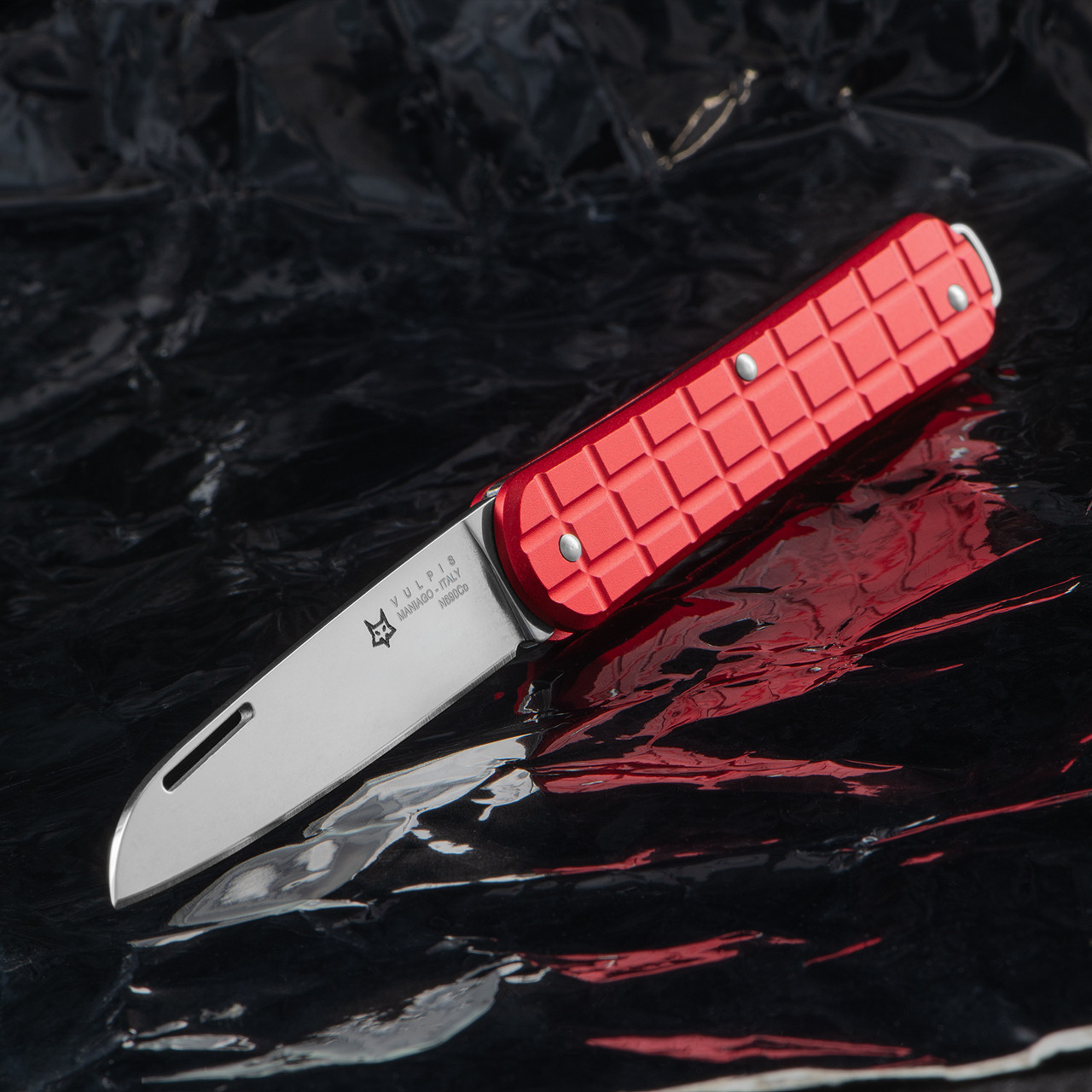 Fox Vulpis Grenade Pattern Folding Knife Red