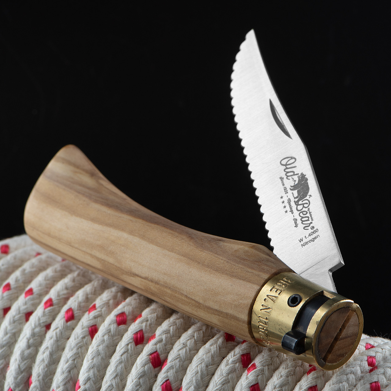 Antonini Old Bear Olive Serrated Folding Knife Large