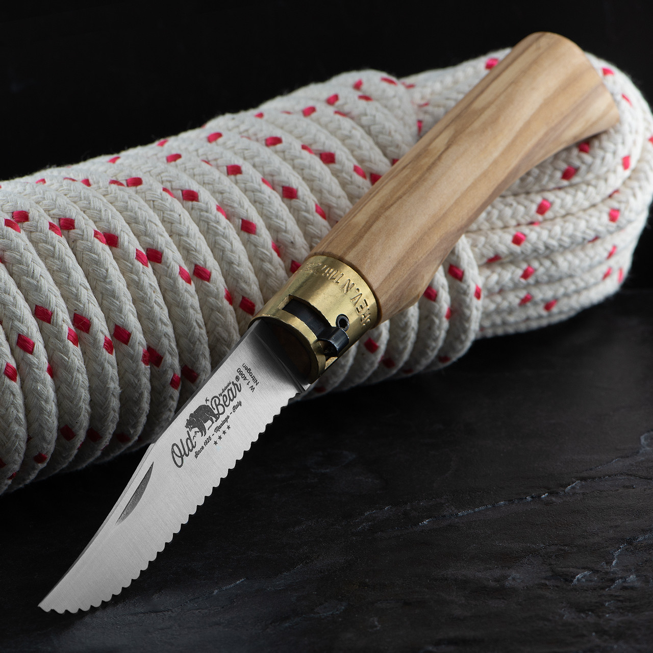 Antonini Old Bear Olive Serrated Folding Knife Large