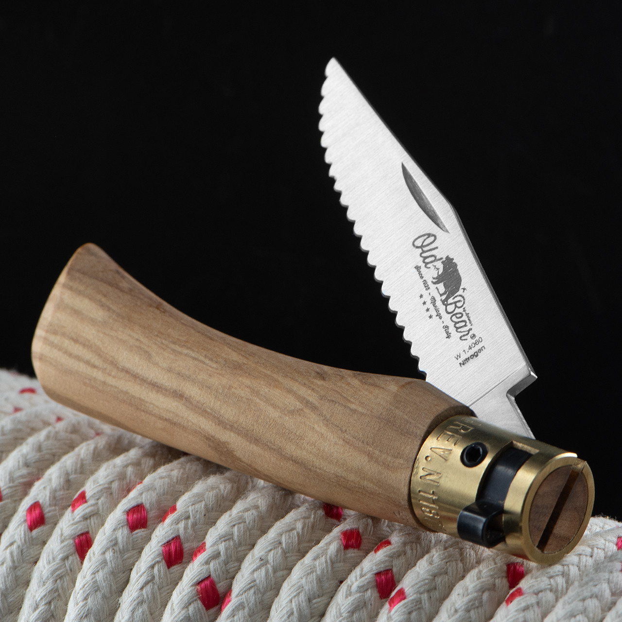 Antonini Old Bear Olive Serrated Folding Knife Small