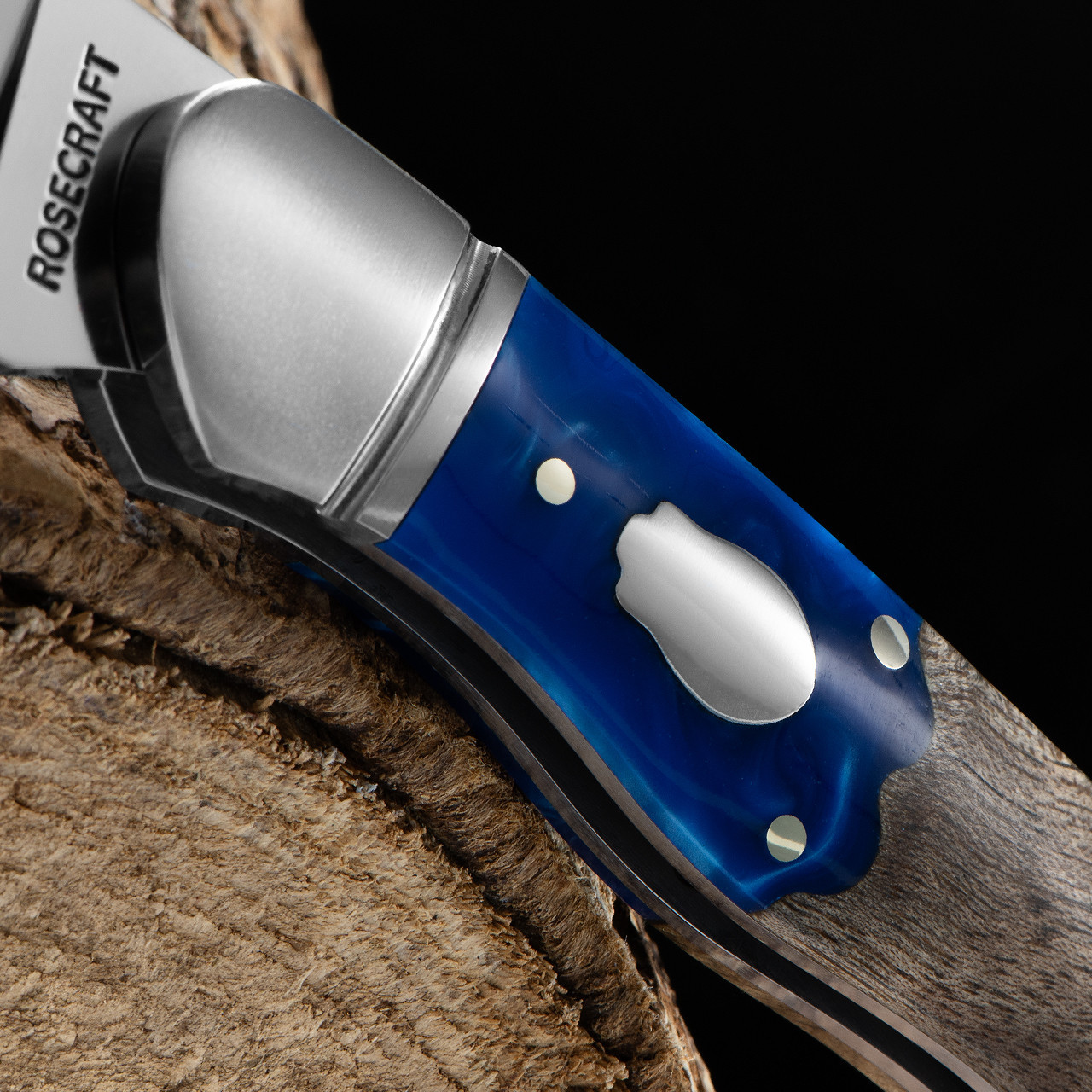Rosecraft Ocoee River Kayak Blue Resin Wood Folding Knife