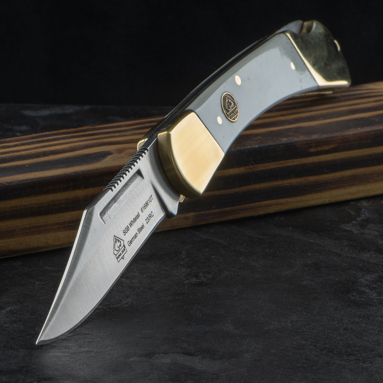 Puma SGB Whitetail White Bone Folding Knife | Heinnie Haynes