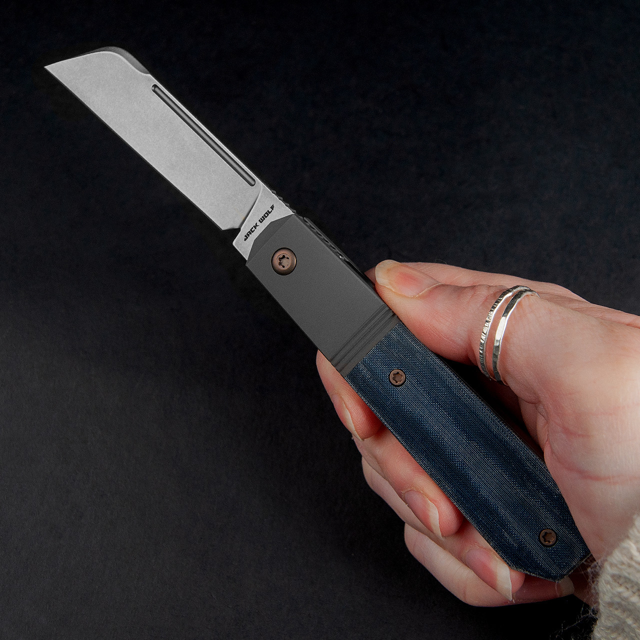 Jack Wolf After Hours Jack Blue Linen Micarta Folding Knife