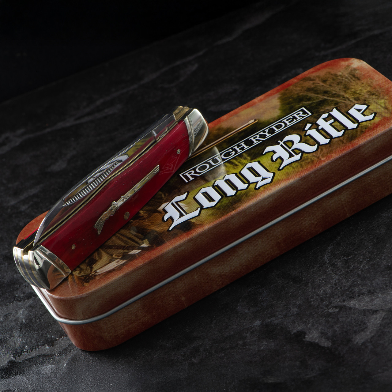 Rough Ryder Long Rifle Gunstock Red Folding Knife