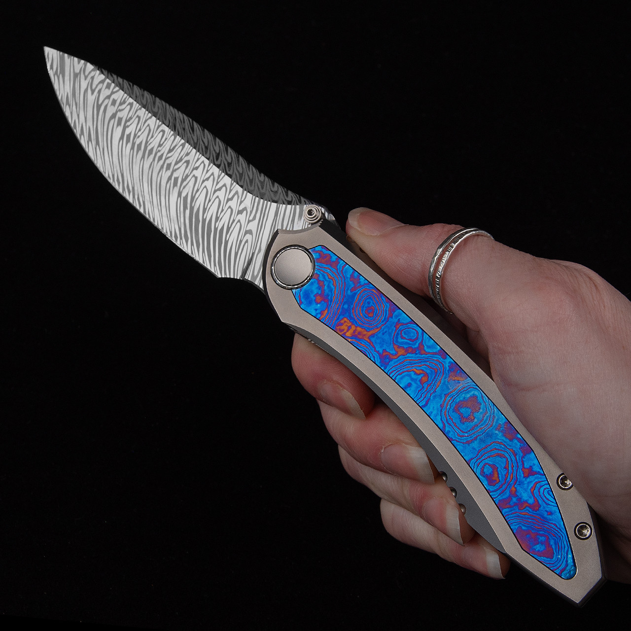 We Knife Winsome Timascus Damast Folding Knife