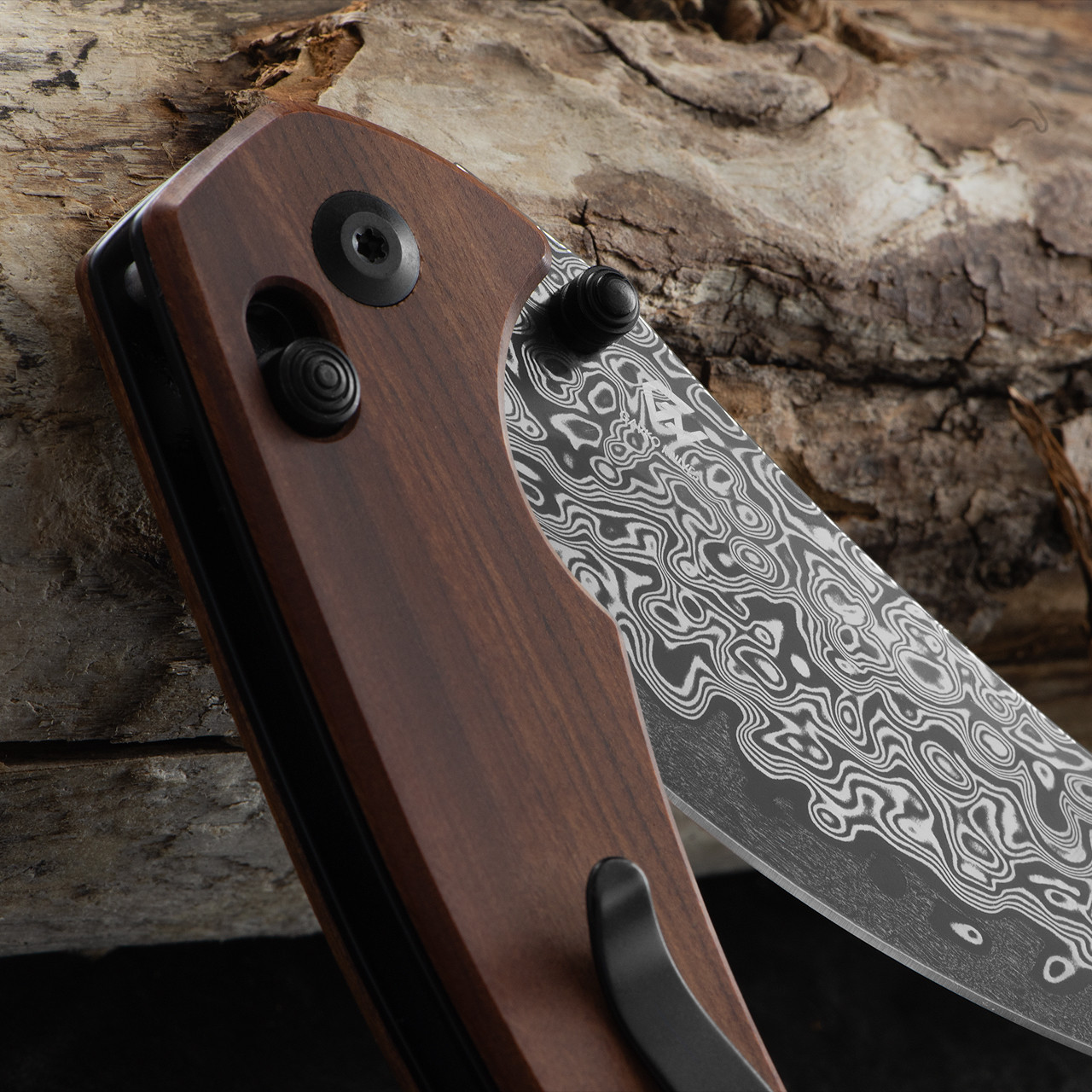 Civivi Sixgill Guibourtia Wood Damast Folding Knife