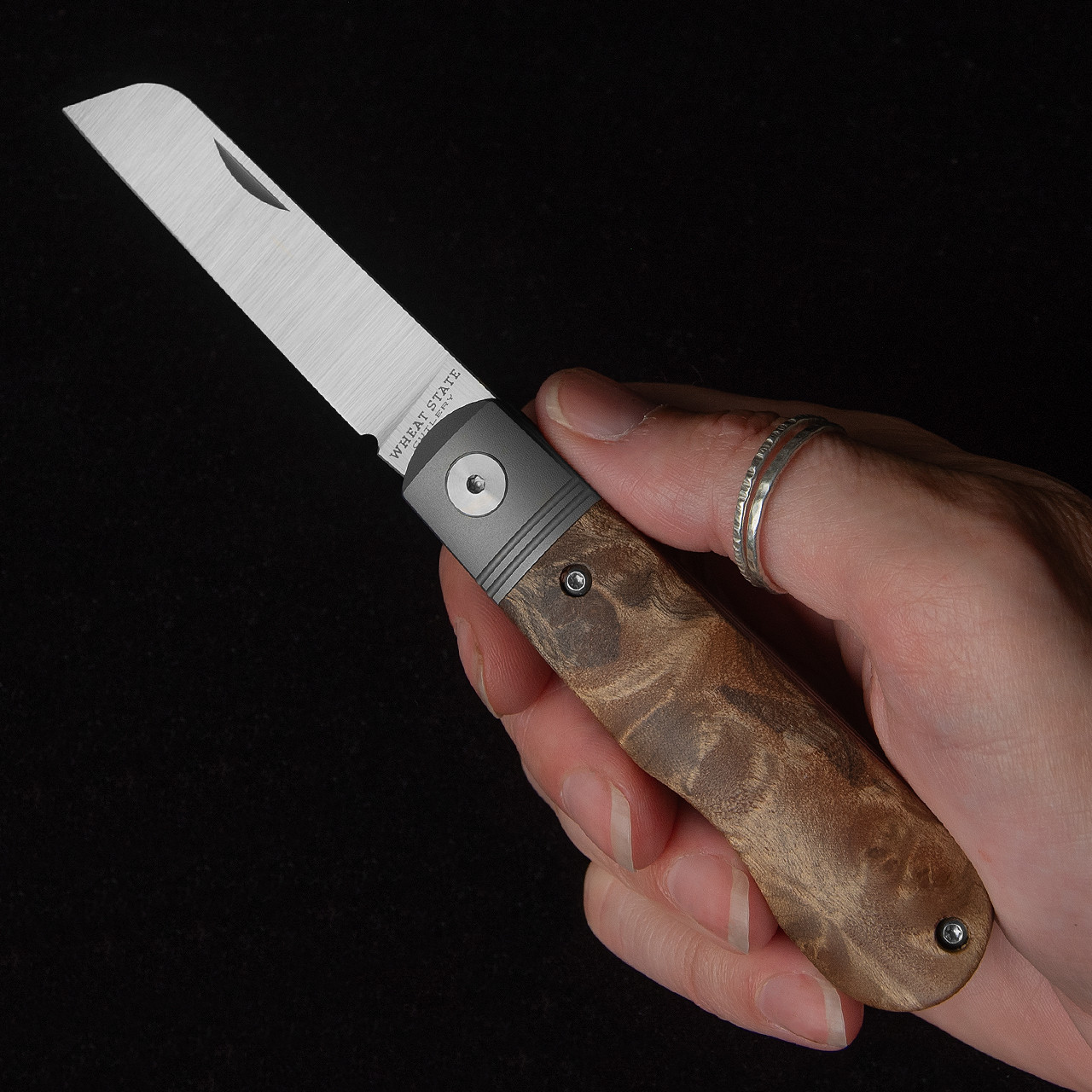 Wheat State Cutlery Peacemaker Burl Wood Folding Knife