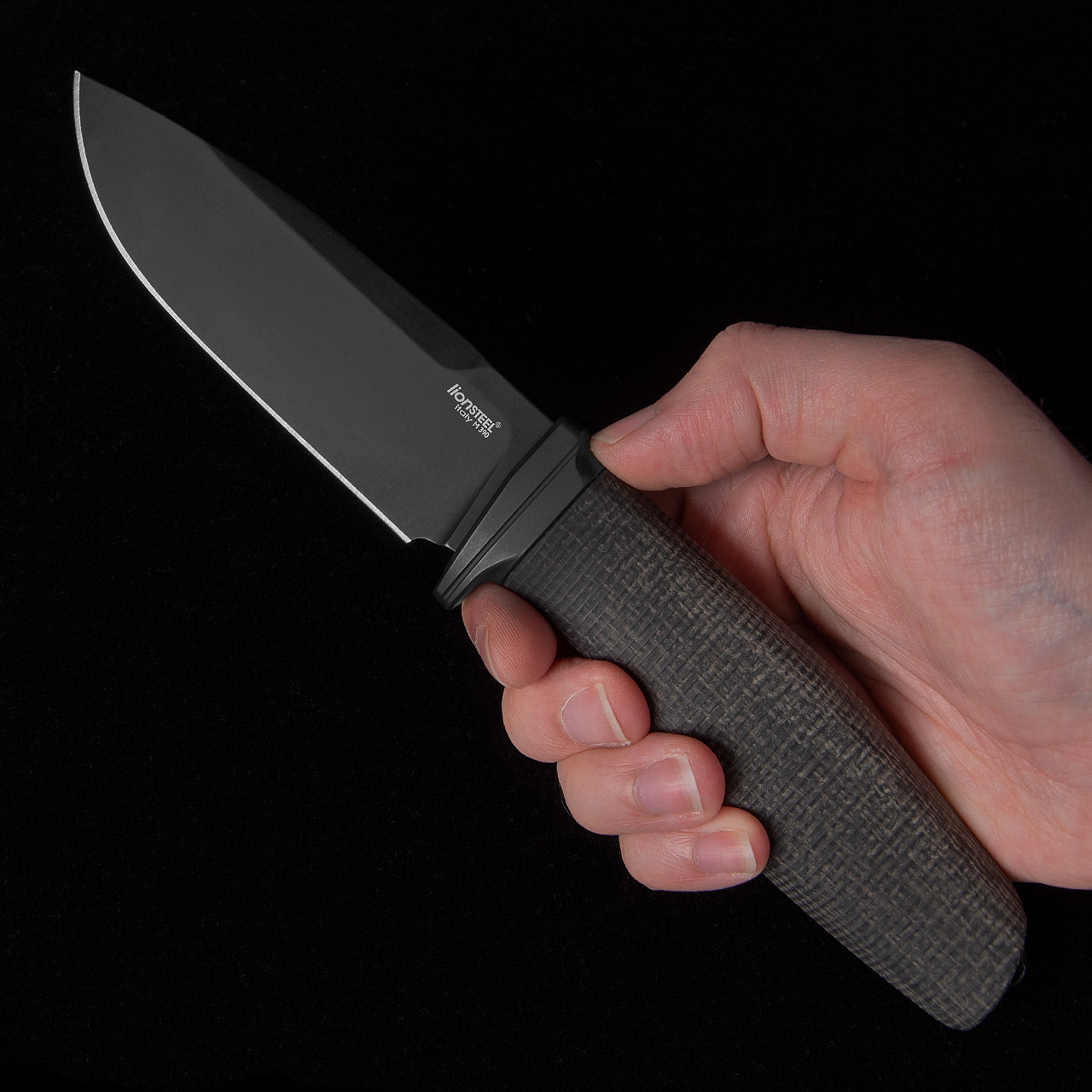 Lionsteel Acha Black Burlap Micarta DLC Fixed Blade