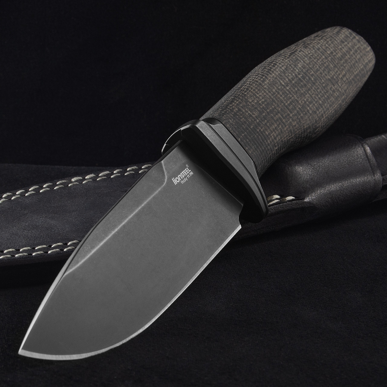 Lionsteel Acha Black Burlap Micarta DLC Fixed Blade