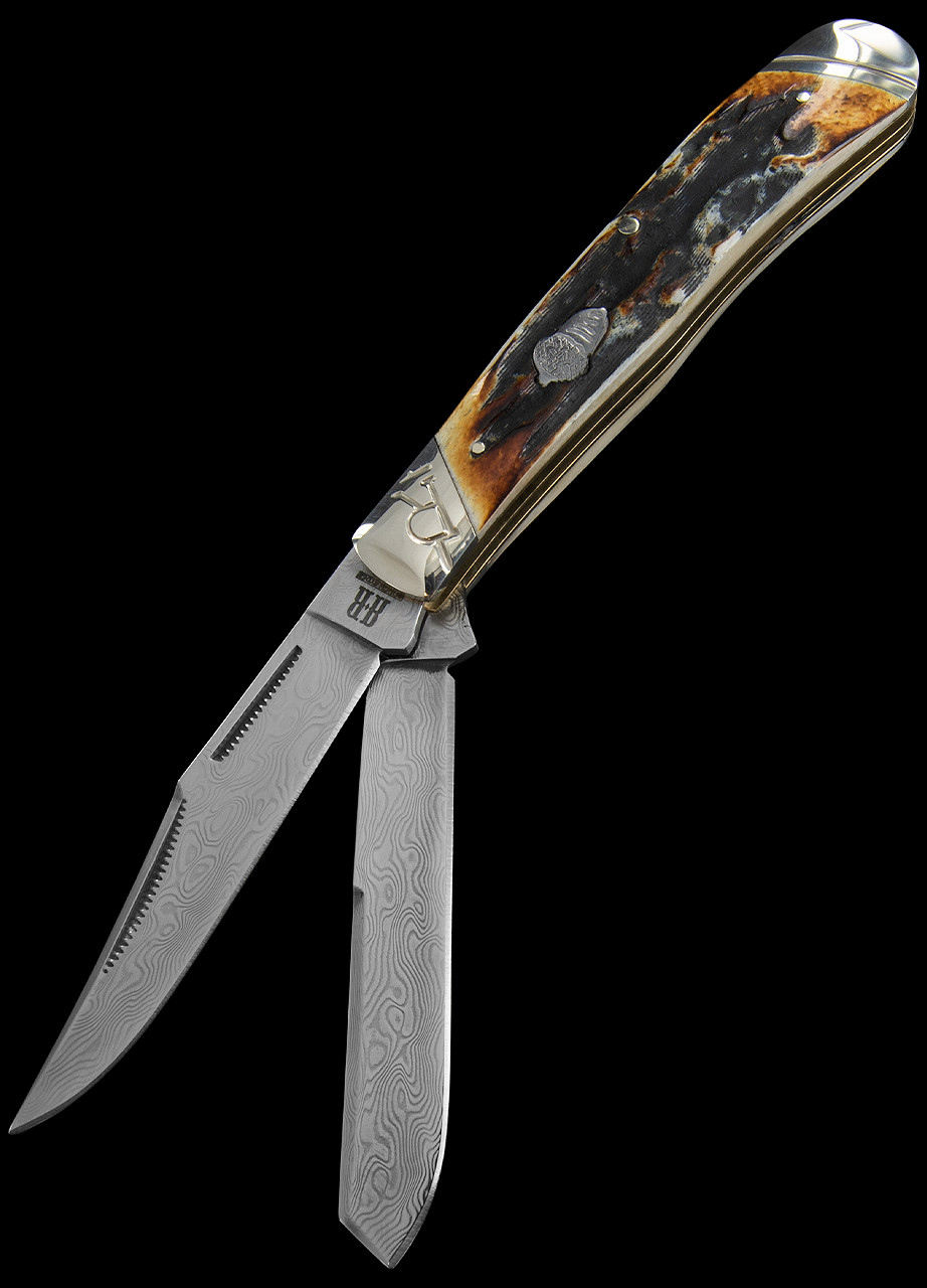 Rough Rider Trapper Cinnamon Stag Damascus