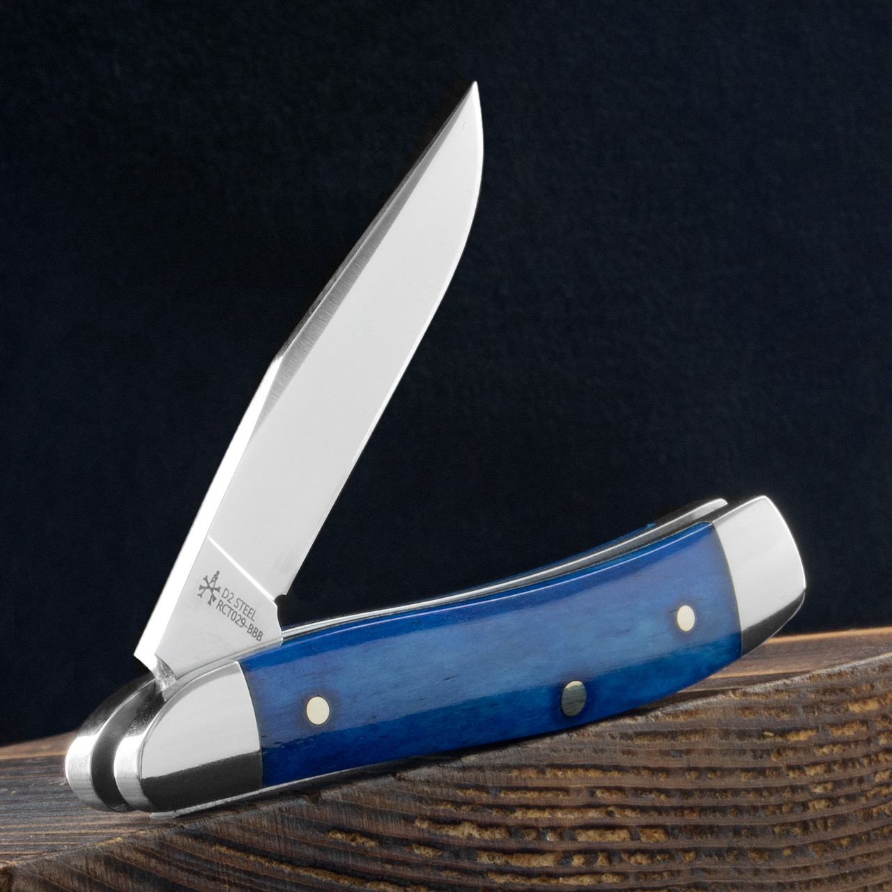 RoseCraft Piney River Peanut Vintage Blue Bone Folding Knife