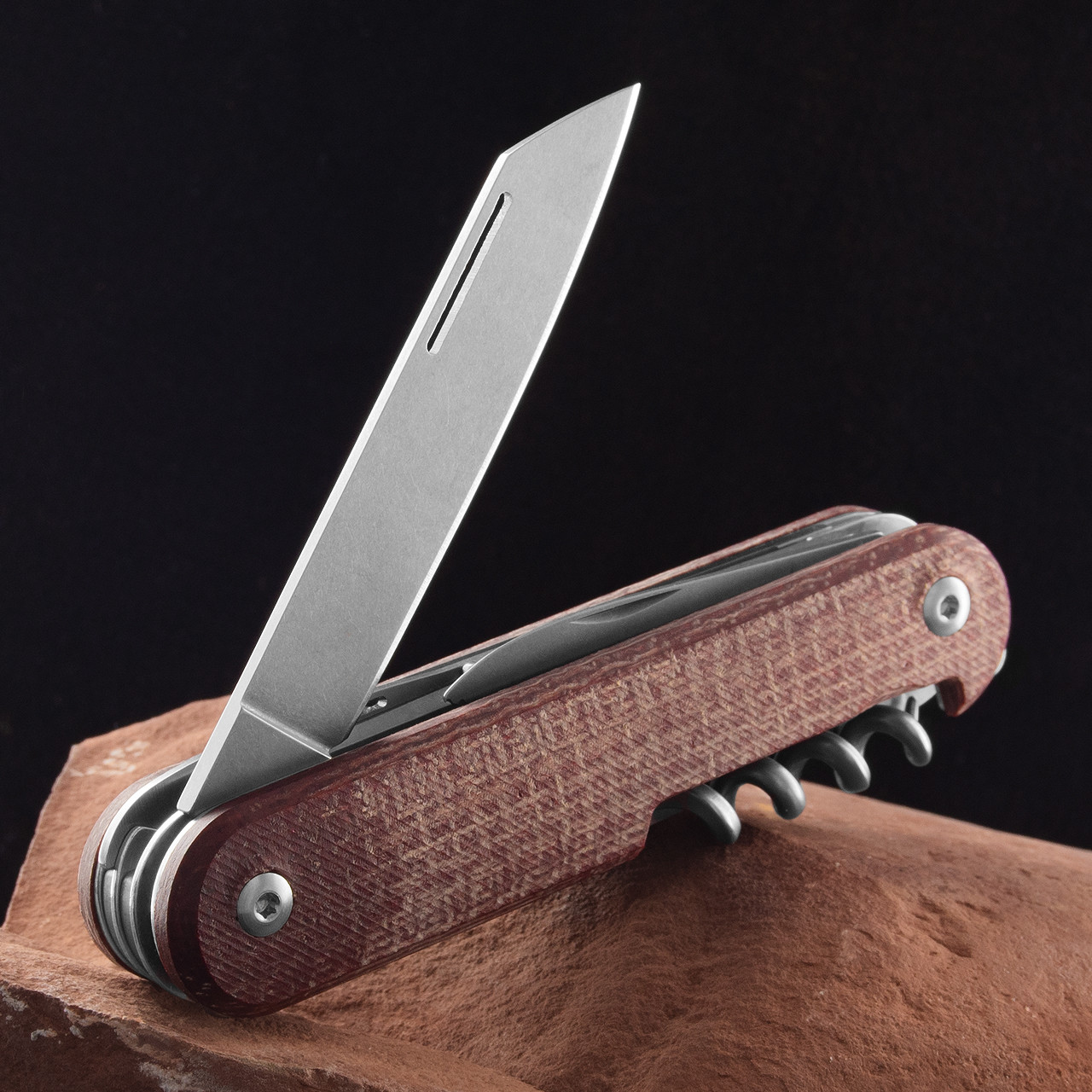 Mercury Duca 5 Burlap Micarta Penknife Red