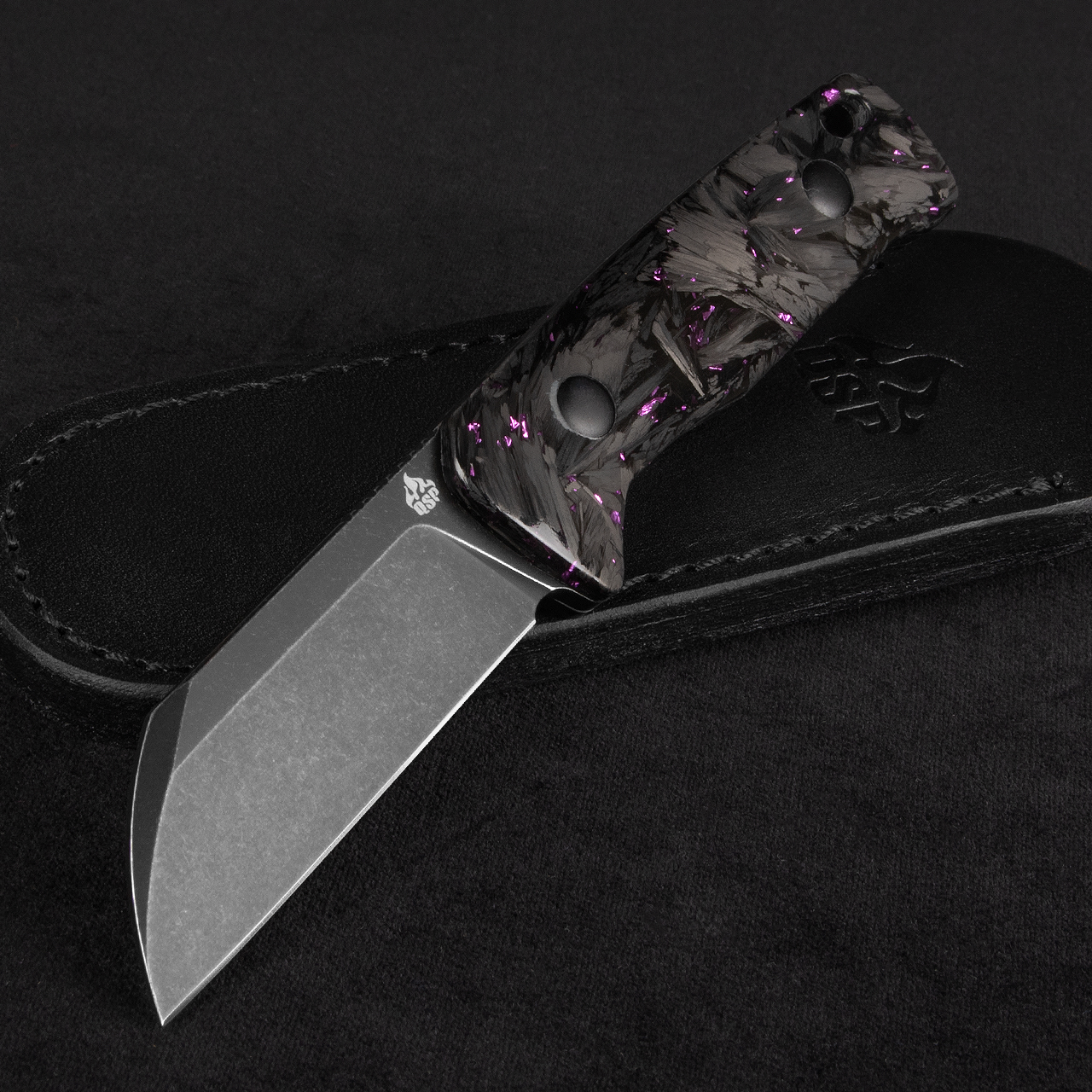 QSP Baby Penguin Purple Carbon Fibre Blackwashed Fixed Blade