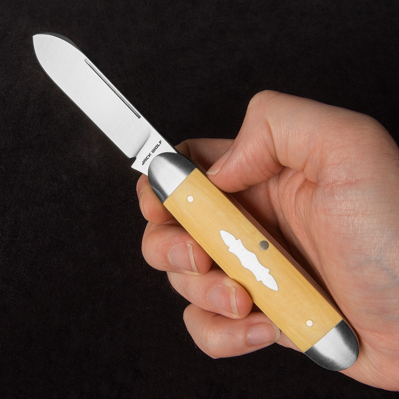 Jack Wolf Knives Equal End Antique Ivory Micarta Folding Knife