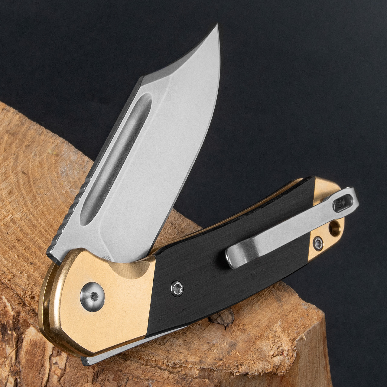 CJRB Bowie Pyrite Brass Folding Knife