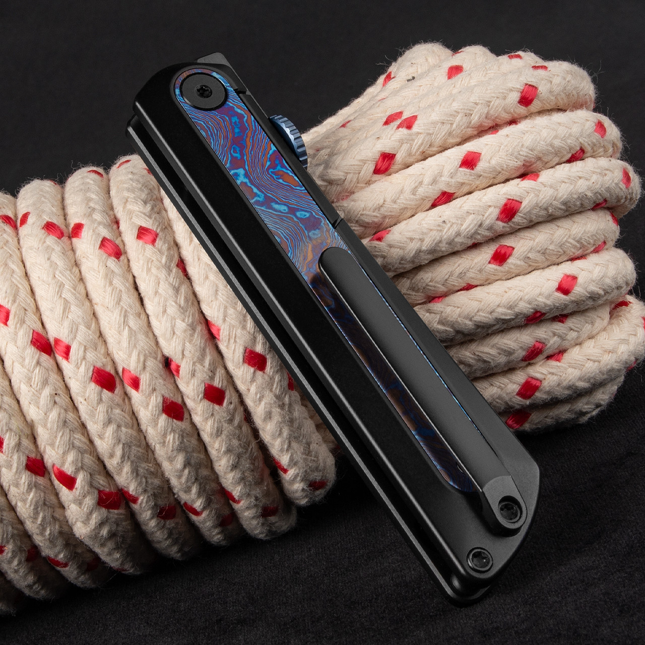 Kizer Quoll Titanium Damascus  DLC Folding Knife