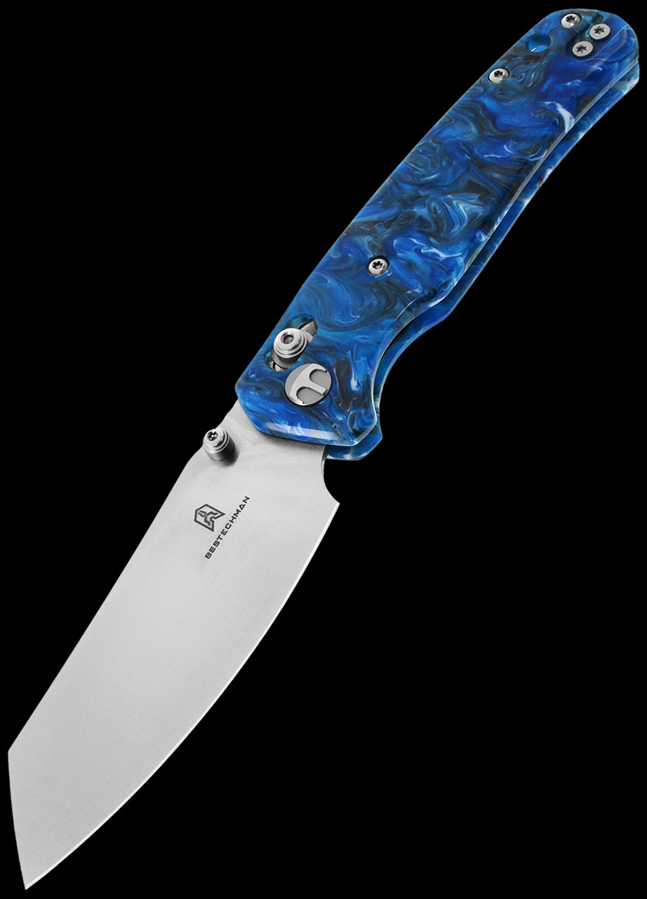 Bestech Cicada's Wing Resin Blue Marble | Folding Pocket Knife