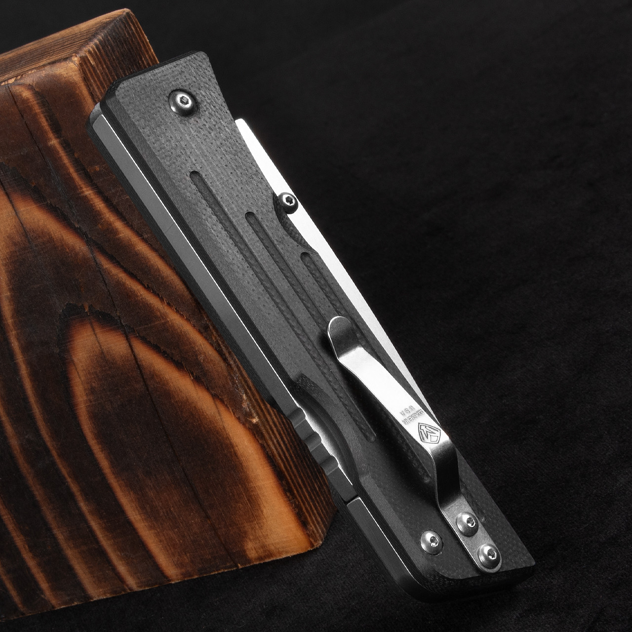 1881 Knife Works Route 66 BLK Tumbled Tanto Folding Knife