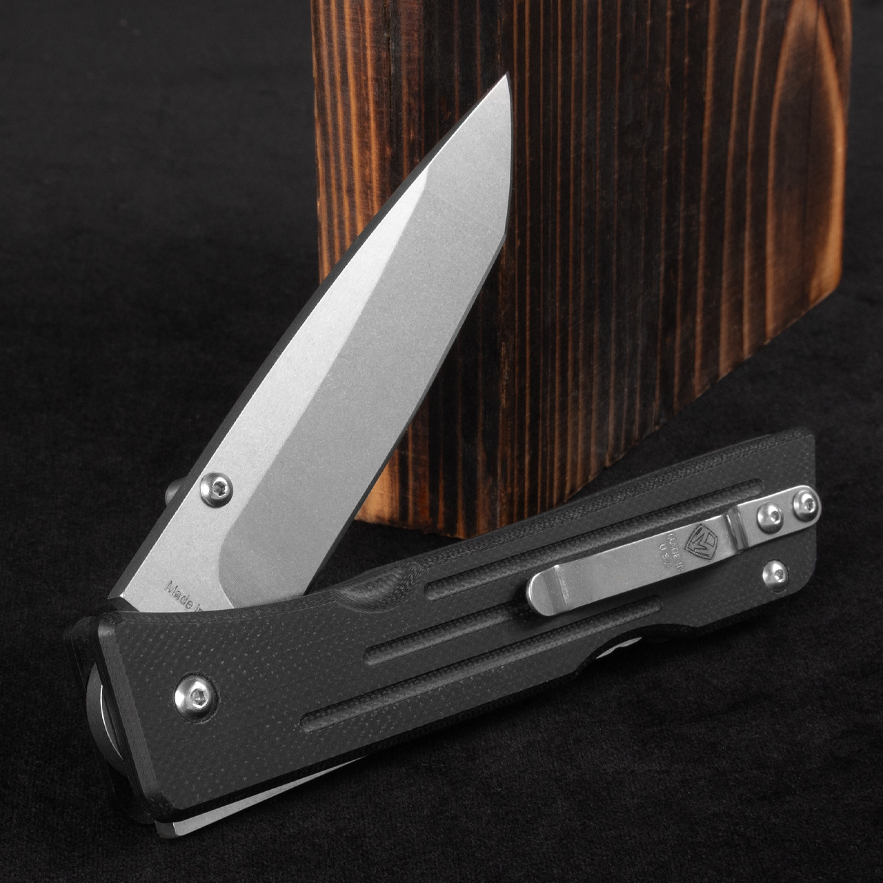 1881 Knife Works Route 66 BLK Tumbled Tanto Folding Knife