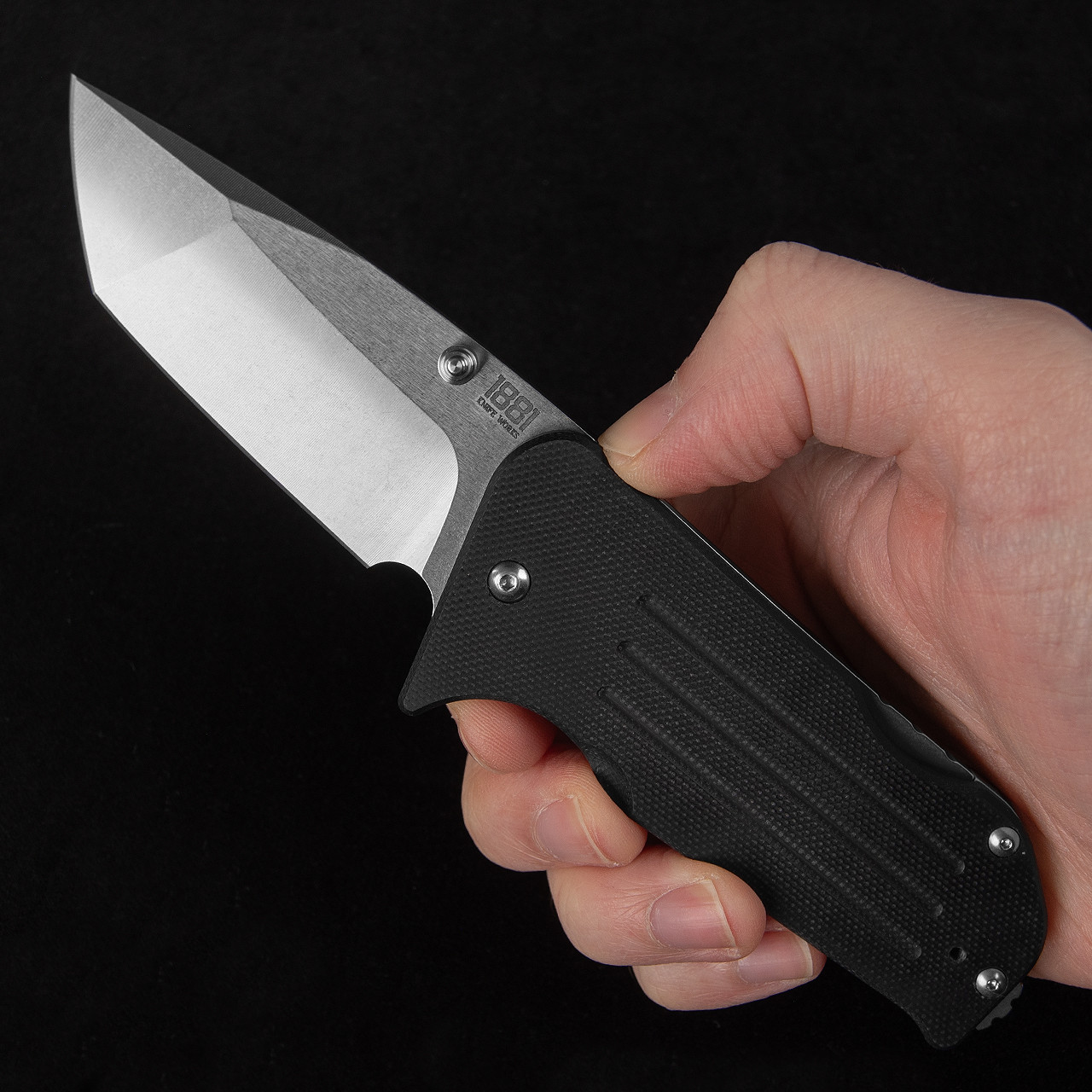 1881 Knife Works Broadway Black Tumbled Tanto Folding Knife