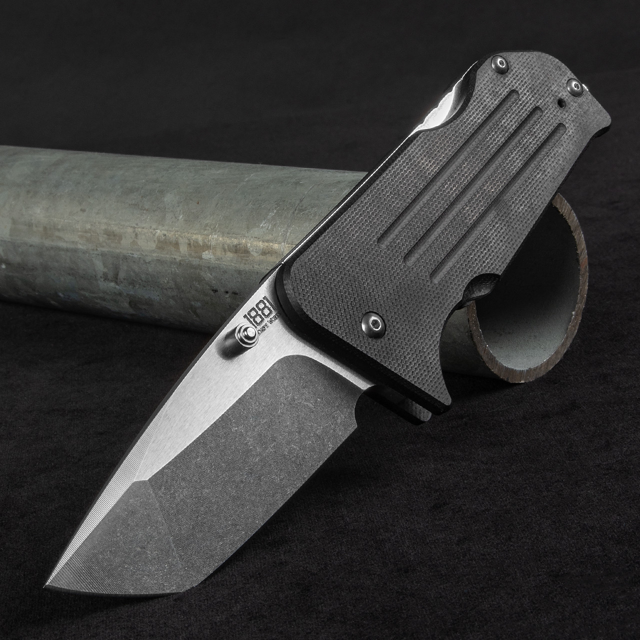 1881 Knife Works Broadway Black Tumbled Tanto Folding Knife