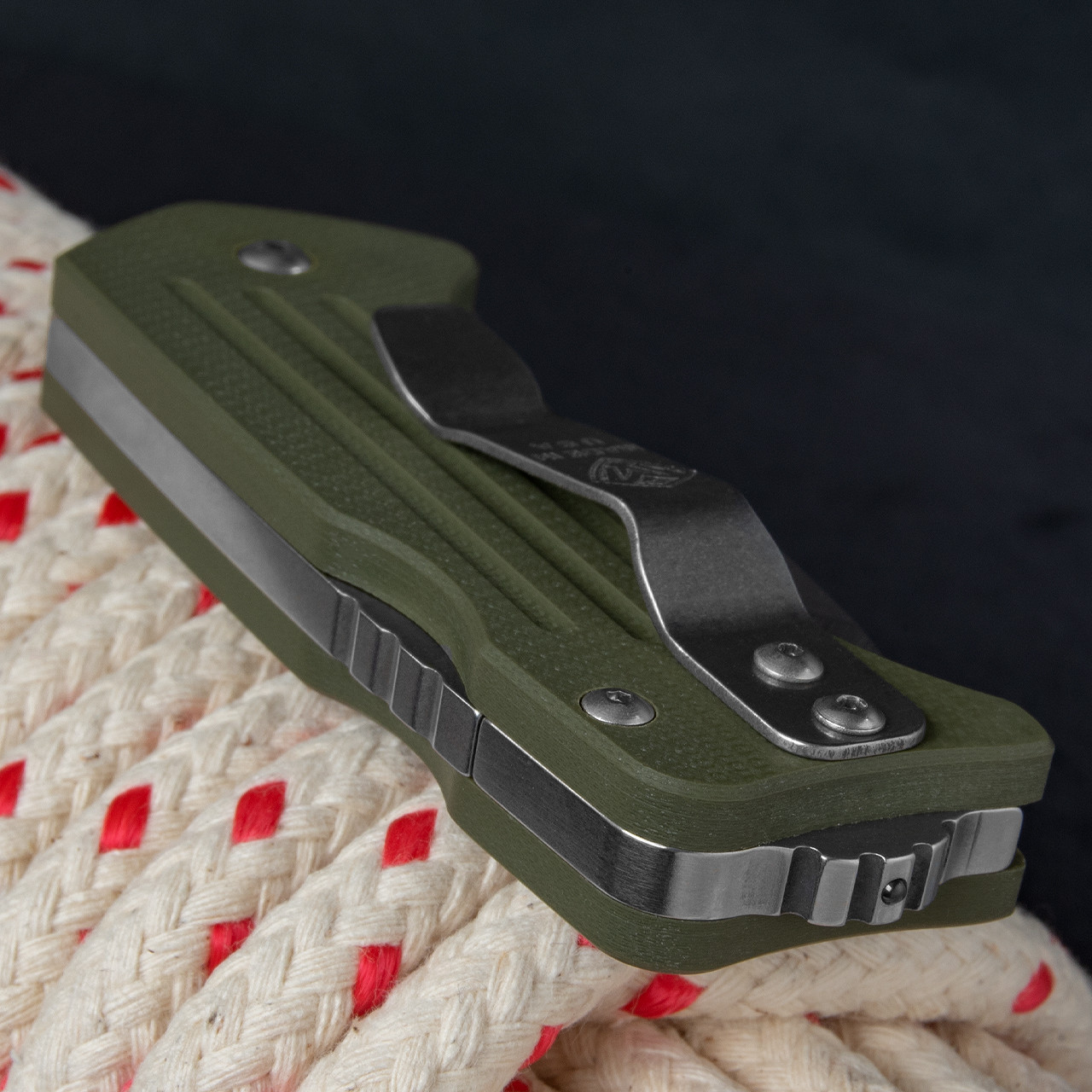 1881 Knife Works Lombard OD Green Tumbled Drop Point Folding Knife