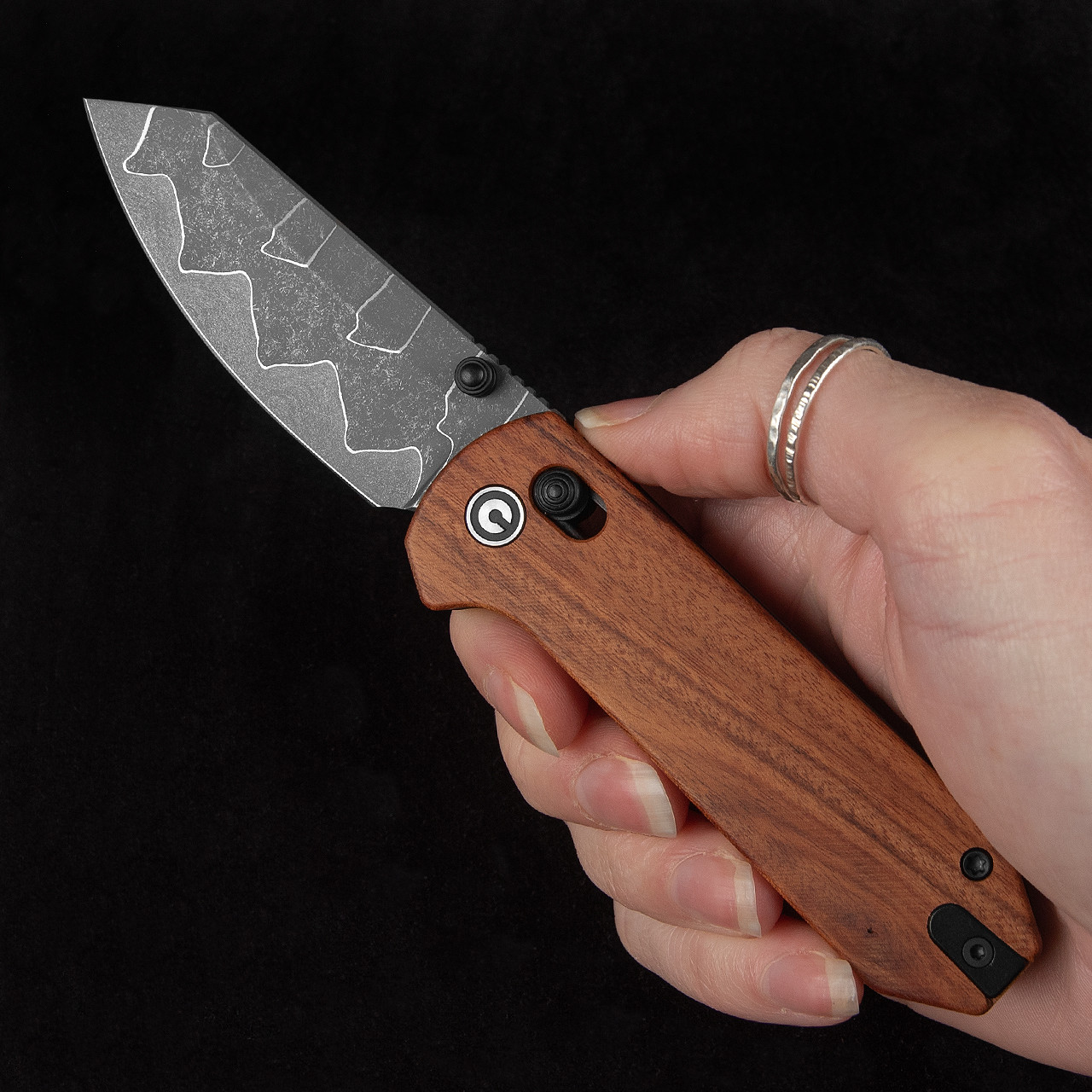 Civivi Yonder Damast Guibourtia Wood Folding Knife