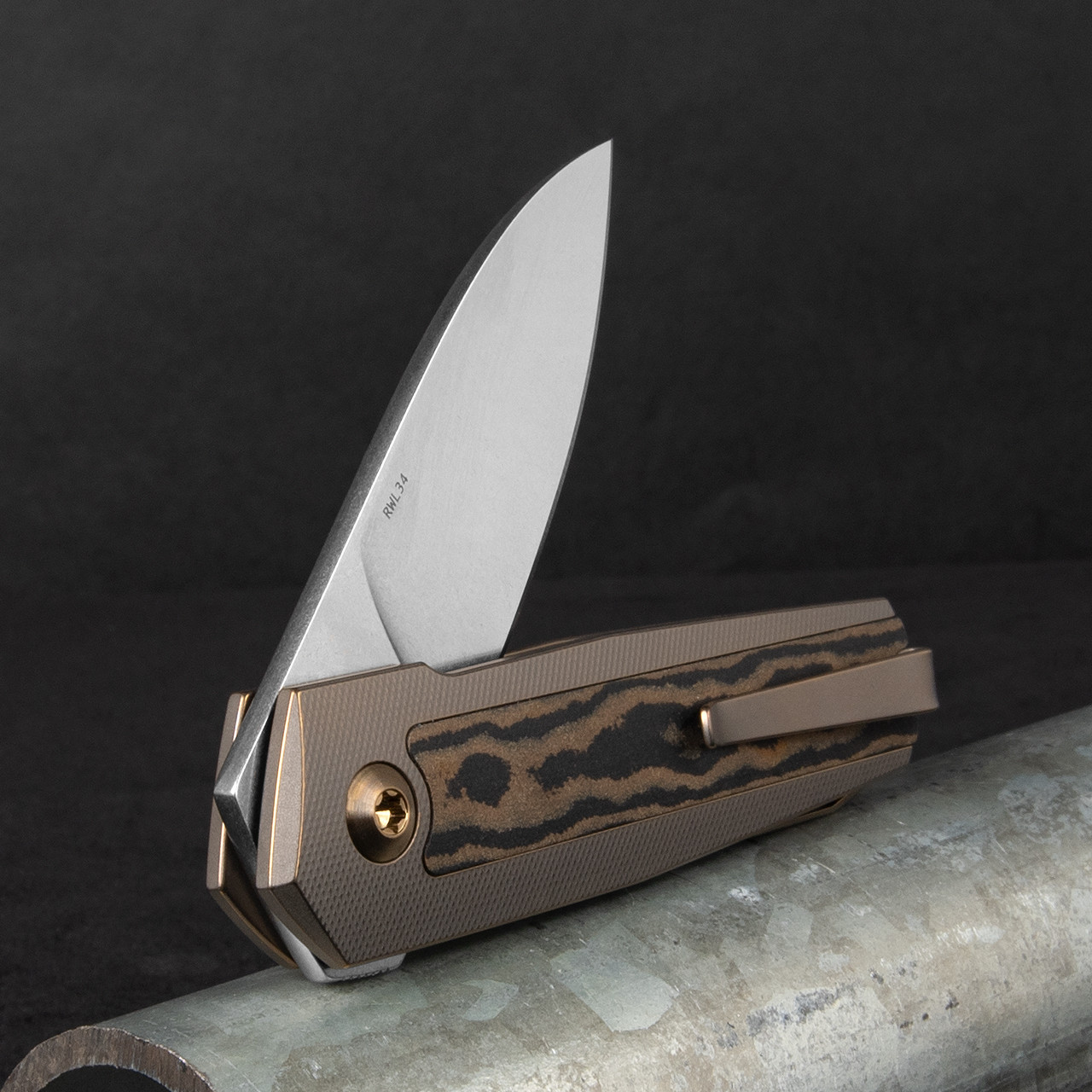 Anso ARN Titanium Richlite Amber Folding Knife