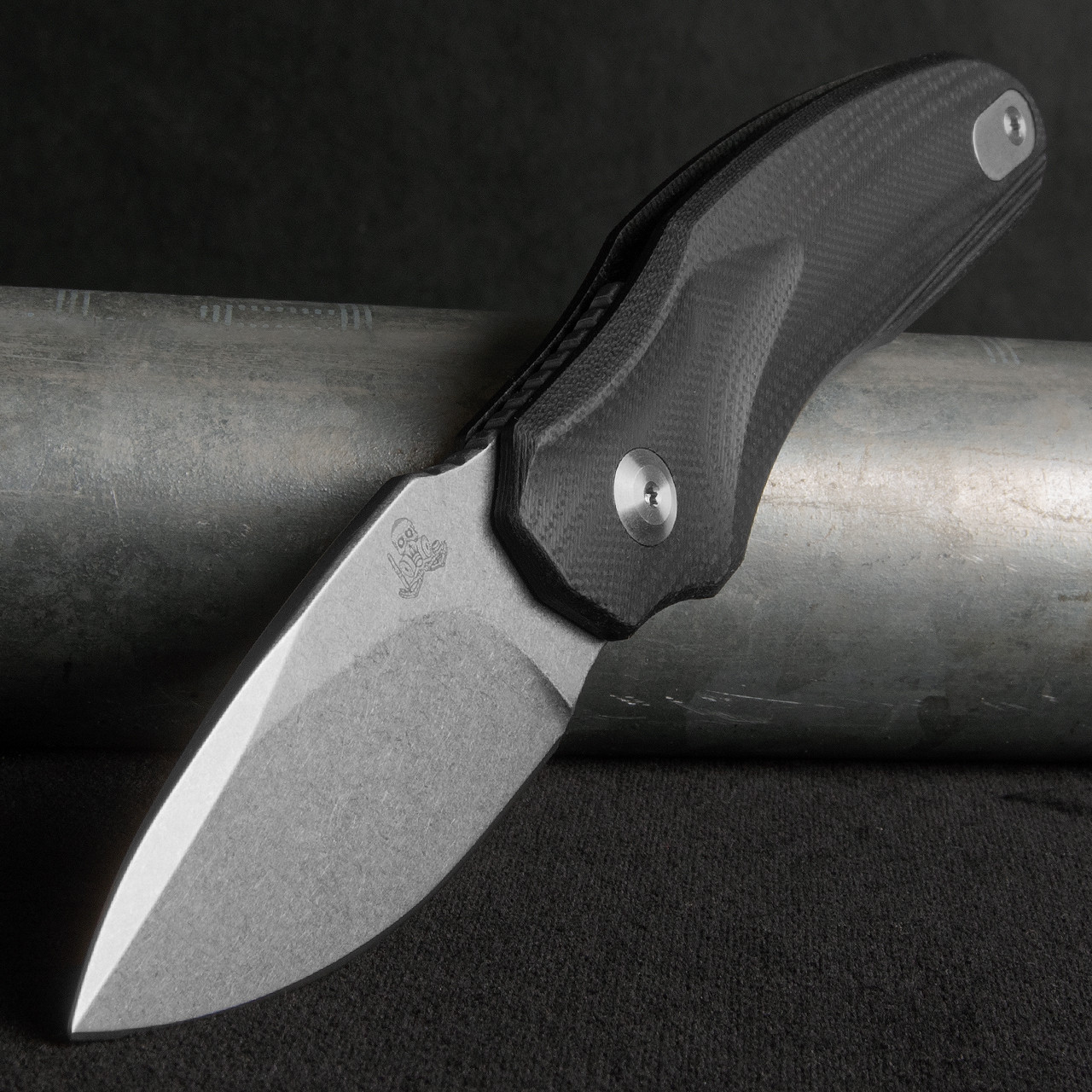 Twisted Assisted Fortis Drop Point Stonewashed Folding Knife Black
