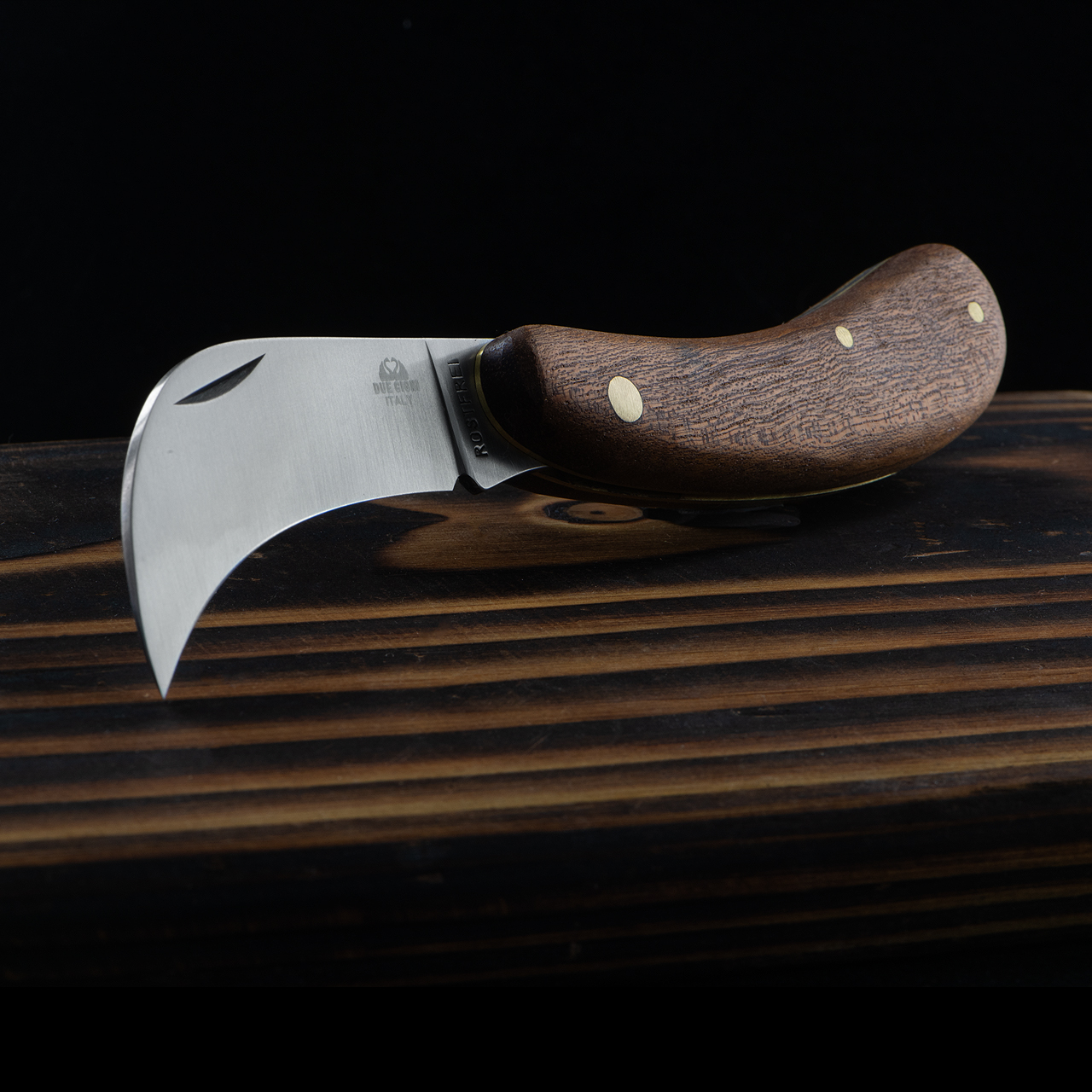 Due Cigni Billhook Mogano Sapelli Wood Folding Knife