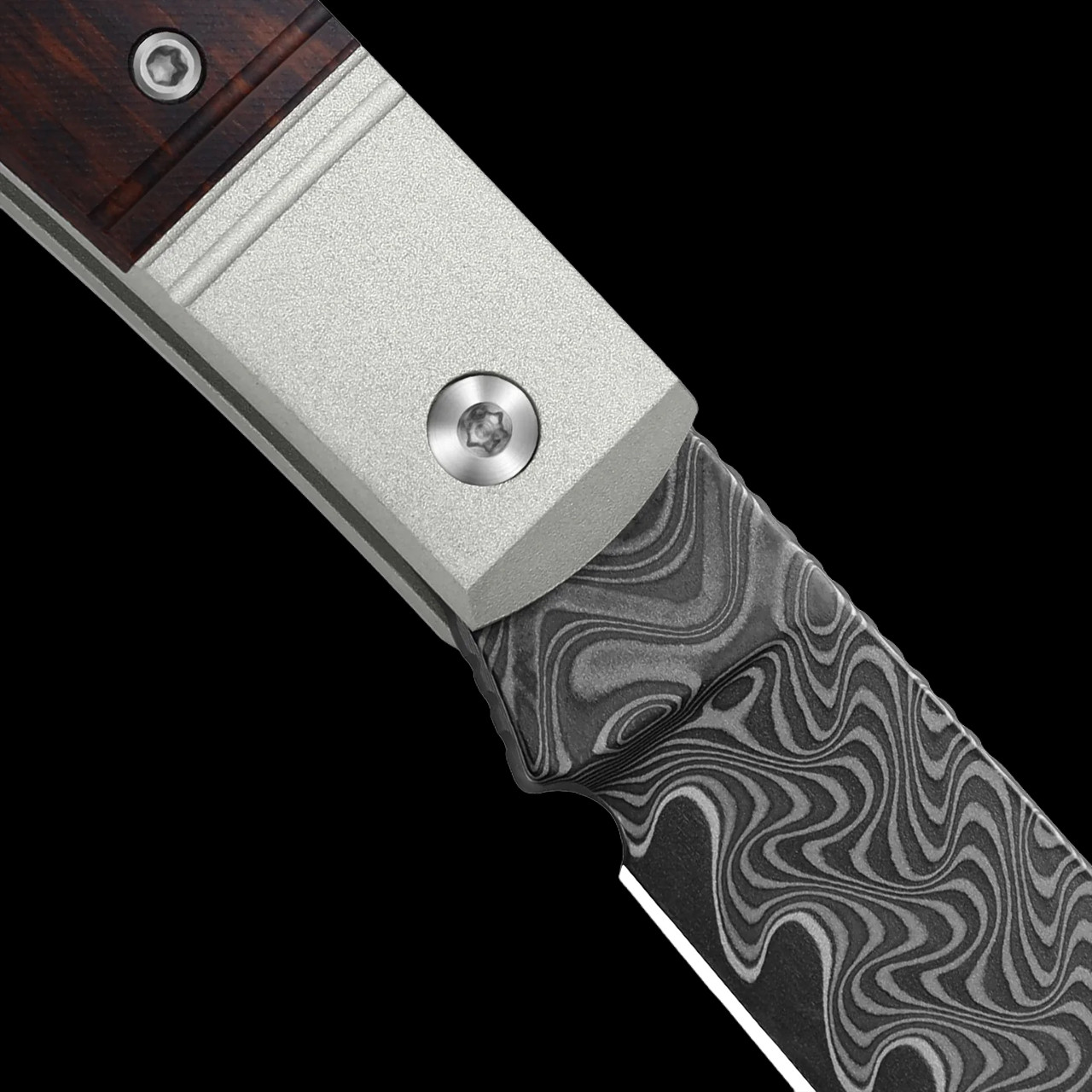 Kizer Trestle D Aluminum & Leopardwood Damascus Folding Knife