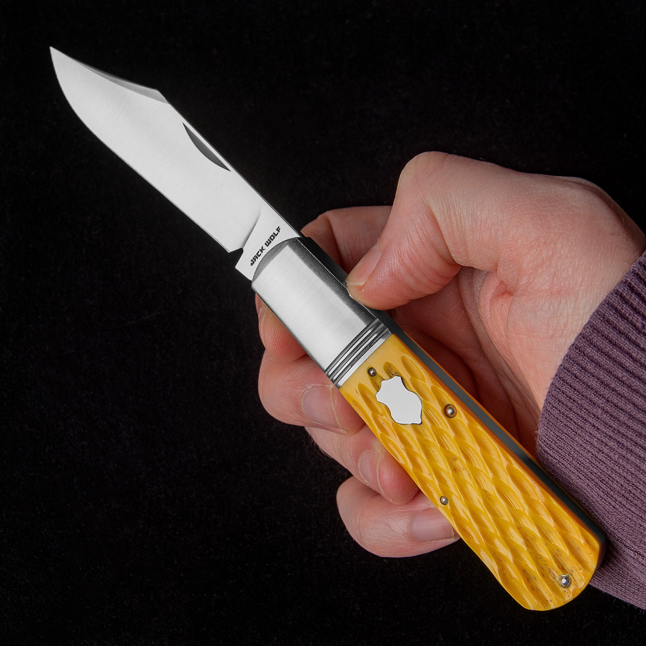 Jack Wolf Knives Gateway Barlow Yellow Jigged Bone Folding Knife