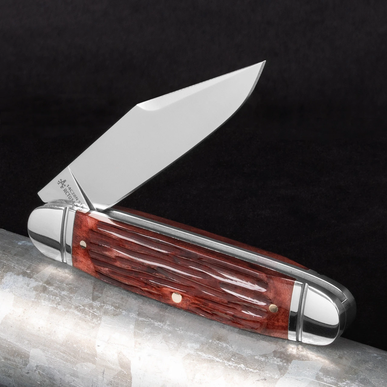 RoseCraft Birchfield Camp Jack Brown Jigged Bone Folding Knife