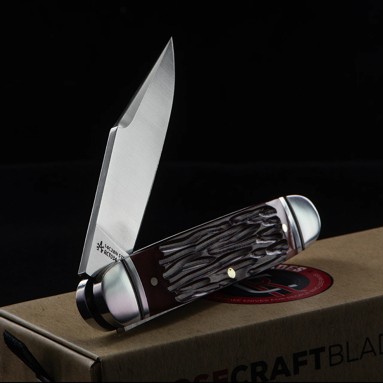 RoseCraft Birchfield Camp Jack Brown Jigged Bone Folding Knife