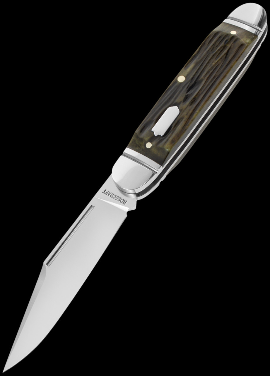 RoseCraft Birchfield Camp Jack Green Jigged Bone Folding Knife